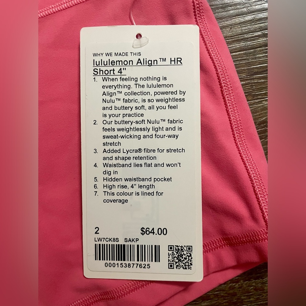Lululemon Shorts Women’s Size 2 Align High-Rise HR Pink New NWT Athletic Gym - Picture 5 of 8